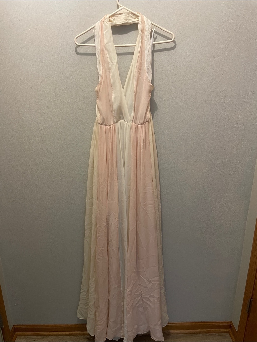 Adam Lippes Pale Pink and Ivory Halter Maxi Dress